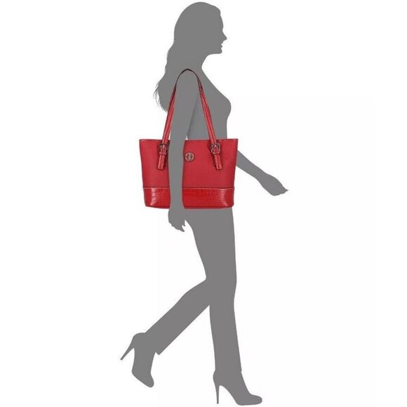 GIANI BERNINI Saffiano faux-leather croc embossed women's tote bag- RED - Picture 11 of 13